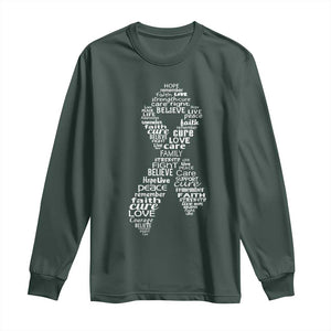 Inspirational Breast Cancer Awareness Long Sleeve Shirt Pink Ribbon Support TS02 Dark Forest Green Print Your Wear