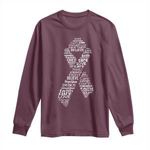 Inspirational Breast Cancer Awareness Long Sleeve Shirt Pink Ribbon Support TS02 Maroon Print Your Wear