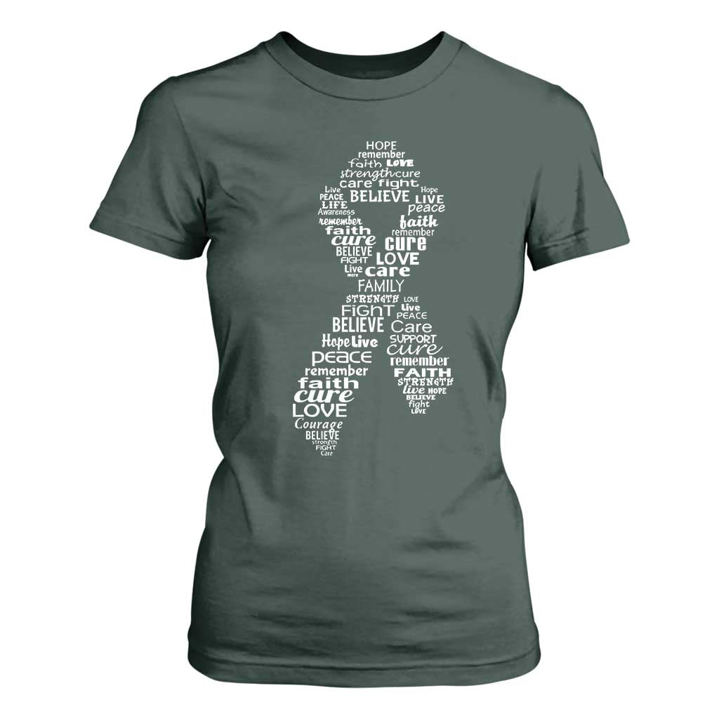 Inspirational Breast Cancer Awareness T Shirt For Women Pink Ribbon Support TS02 Dark Forest Green Print Your Wear