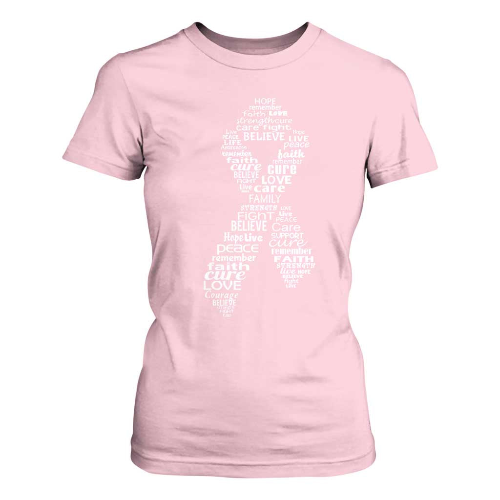Inspirational Breast Cancer Awareness T Shirt For Women Pink Ribbon Support TS02 Light Pink Print Your Wear