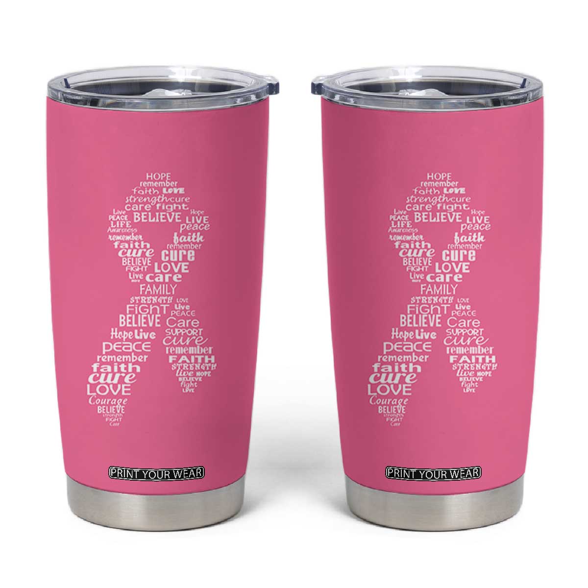 Inspirational Breast Cancer Awareness Tumbler Cup Pink Ribbon Support TS02 Pink Print Your Wear