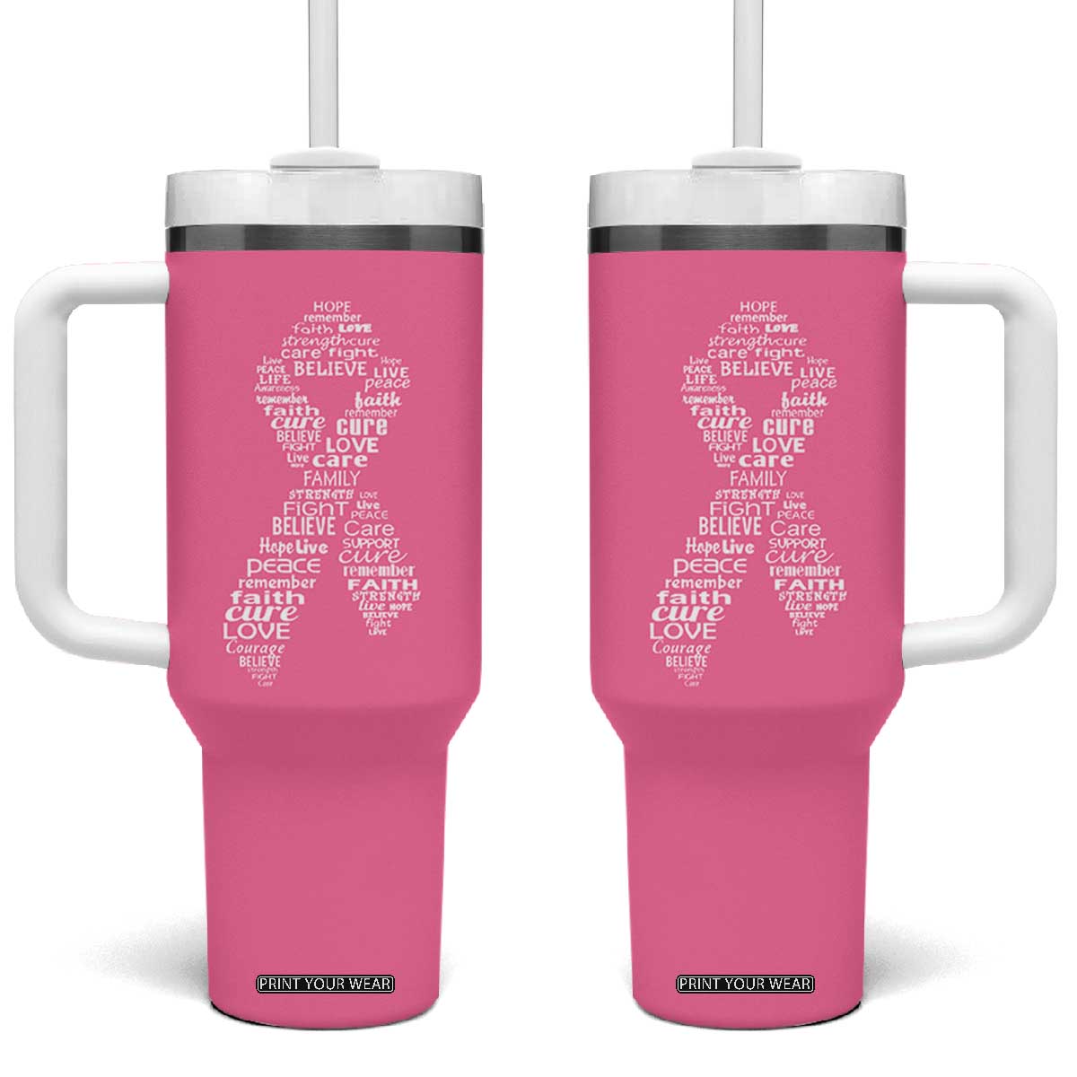 Inspirational Breast Cancer Awareness Tumbler With Handle Pink Ribbon Support - Print Your Wear