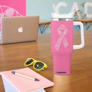 Inspirational Breast Cancer Awareness Tumbler With Handle Pink Ribbon Support TS02 Print Your Wear