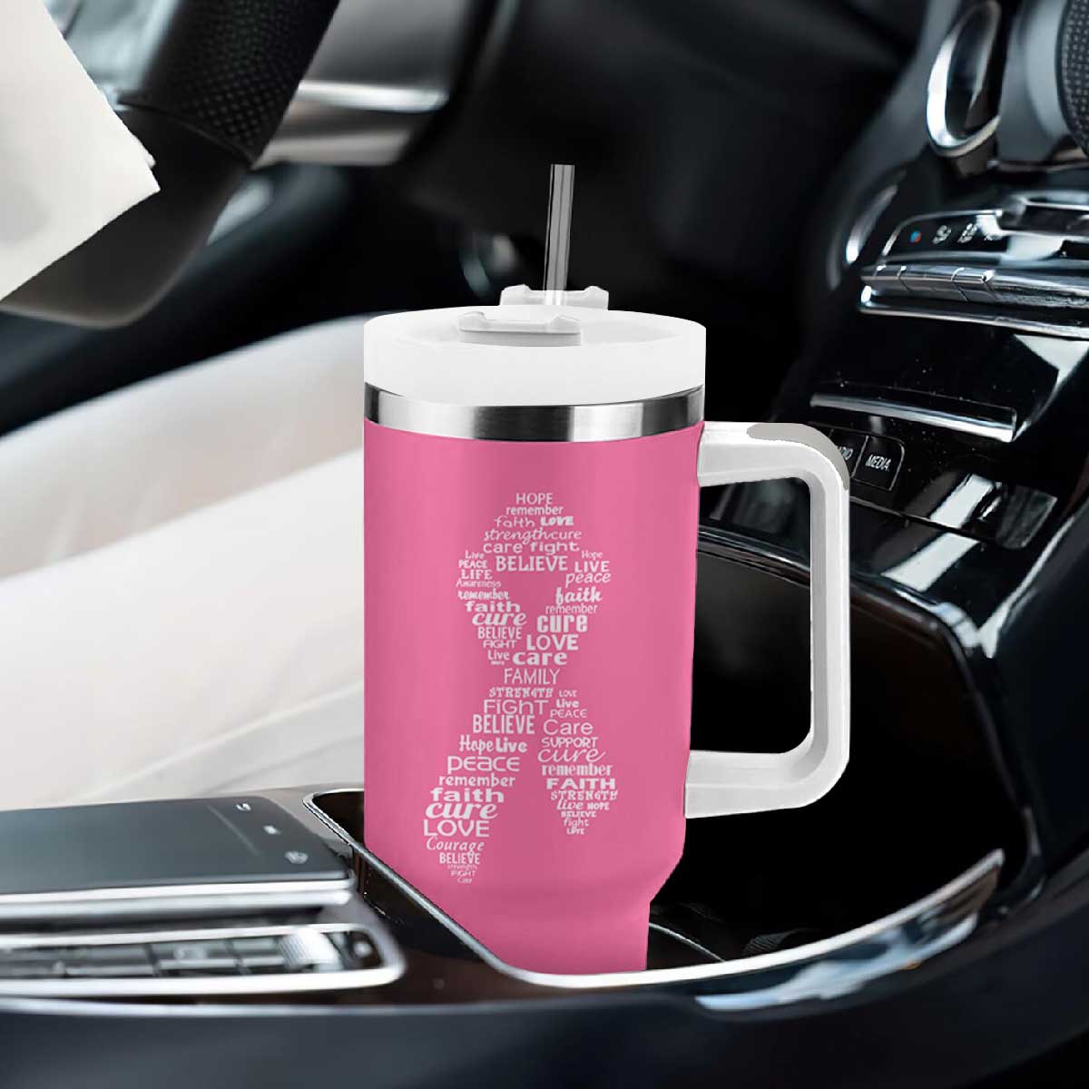 Inspirational Breast Cancer Awareness Tumbler With Handle Pink Ribbon Support TS02 Print Your Wear