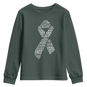 Inspirational Breast Cancer Awareness Youth Sweatshirt Pink Ribbon Support TS02 Dark Forest Green Print Your Wear