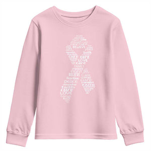 Inspirational Breast Cancer Awareness Youth Sweatshirt Pink Ribbon Support TS02 Light Pink Print Your Wear