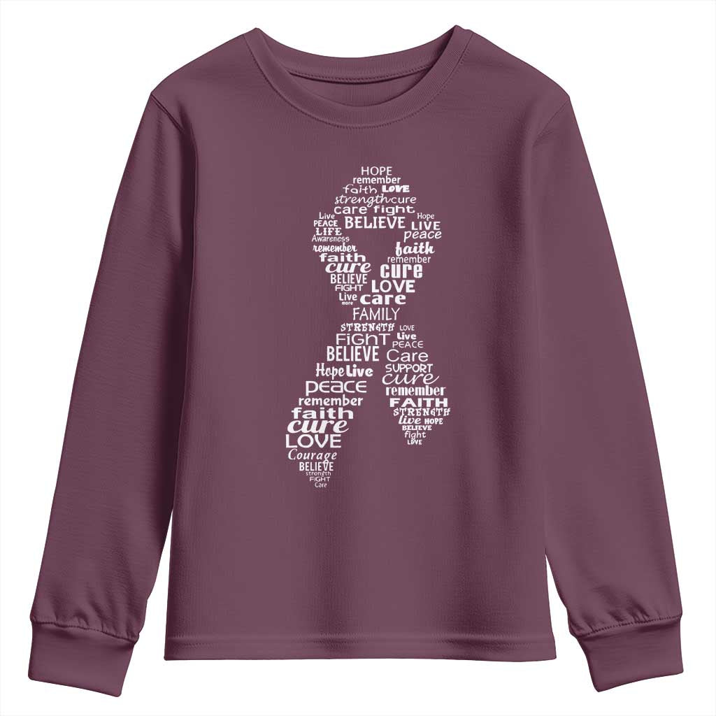 Inspirational Breast Cancer Awareness Youth Sweatshirt Pink Ribbon Support TS02 Maroon Print Your Wear