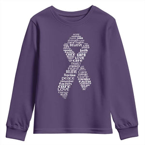 Inspirational Breast Cancer Awareness Youth Sweatshirt Pink Ribbon Support TS02 Purple Print Your Wear