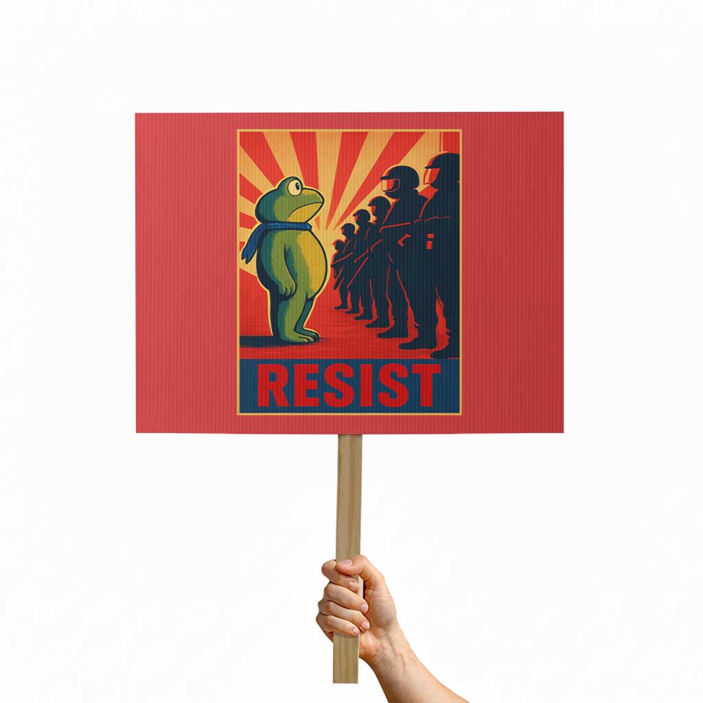 Frog Resist Protest Sign Free Portland Oregon Poster Graphic Freedom Fighters TS02 Horizontal 18" x 24" Red Print Your Wear