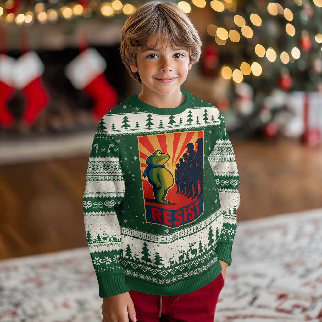 Frog Resist Ugly Christmas Sweater Free Portland Oregon Poster Graphic Freedom Fighters TS02 Forest Green Beige Print Your Wear