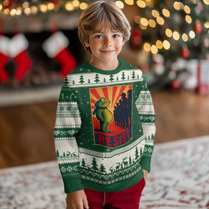 Frog Resist Ugly Christmas Sweater Free Portland Oregon Poster Graphic Freedom Fighters TS02 Forest Green Beige Print Your Wear