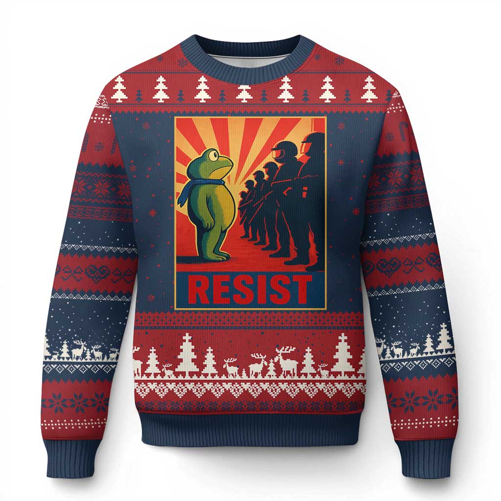 Frog Resist Ugly Christmas Sweater Free Portland Oregon Poster Graphic Freedom Fighters TS02 Navy Red Print Your Wear