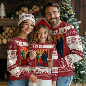Frog Resist Ugly Christmas Sweater Free Portland Oregon Poster Graphic Freedom Fighters TS02 Red Beige Print Your Wear