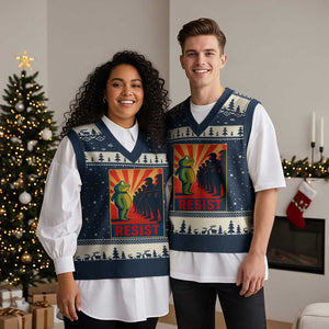 Frog Resist V-Neck Knit Sweater Vest Free Portland Oregon Poster Graphic Freedom Fighters TS02 Navy Beige Print Your Wear