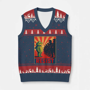 Frog Resist V-Neck Knit Sweater Vest Free Portland Oregon Poster Graphic Freedom Fighters - Print Your Wear