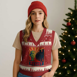 Frog Resist V-Neck Knit Sweater Vest Free Portland Oregon Poster Graphic Freedom Fighters TS02 Red Beige Print Your Wear
