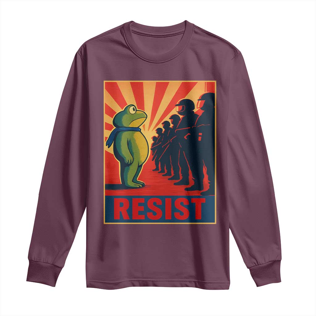 Frog Resist Long Sleeve Shirt Free Portland Oregon Poster Graphic Freedom Fighters TS02 Maroon Print Your Wear