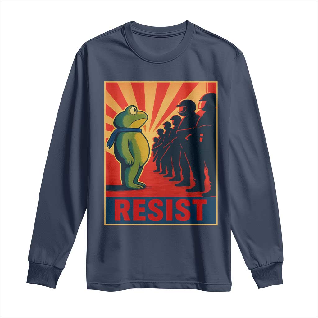 Frog Resist Long Sleeve Shirt Free Portland Oregon Poster Graphic Freedom Fighters TS02 Navy Print Your Wear