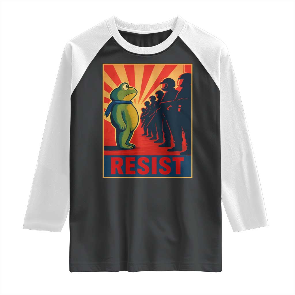 Frog Resist Raglan Shirt Free Portland Oregon Poster Graphic Freedom Fighters TS02 Black White Print Your Wear