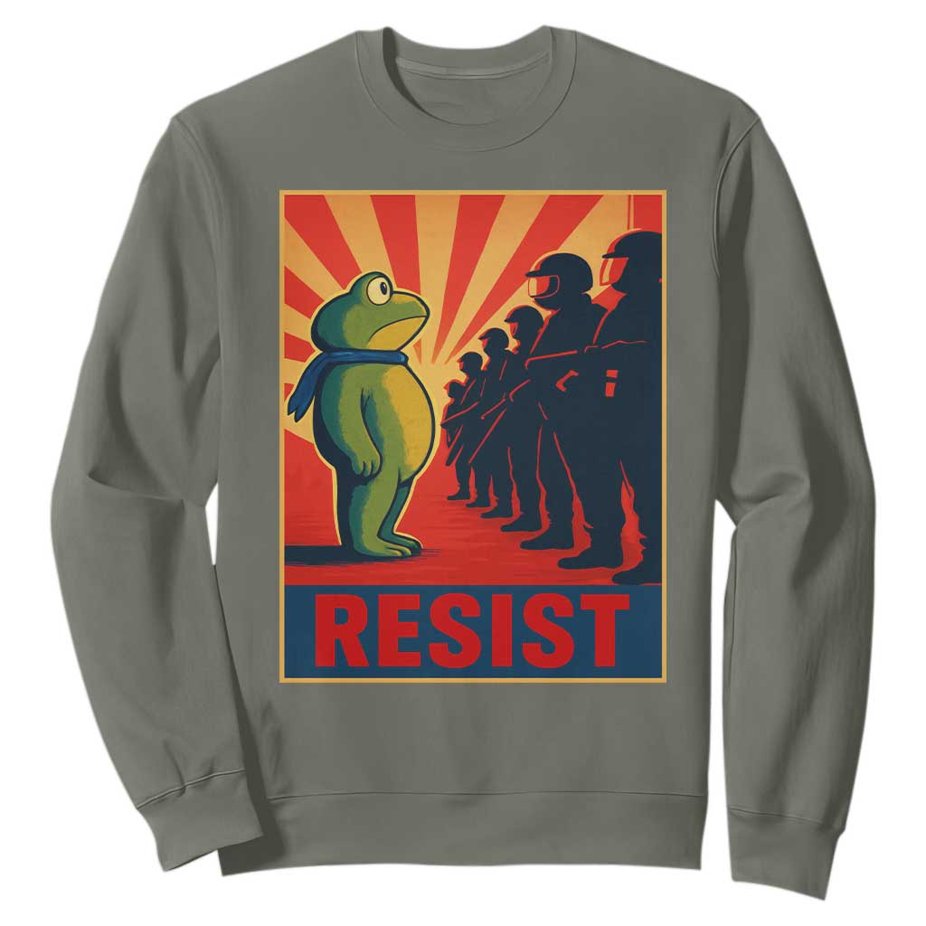 Frog Resist Sweatshirt Free Portland Oregon Poster Graphic Freedom Fighters TS02 Military Green Print Your Wear