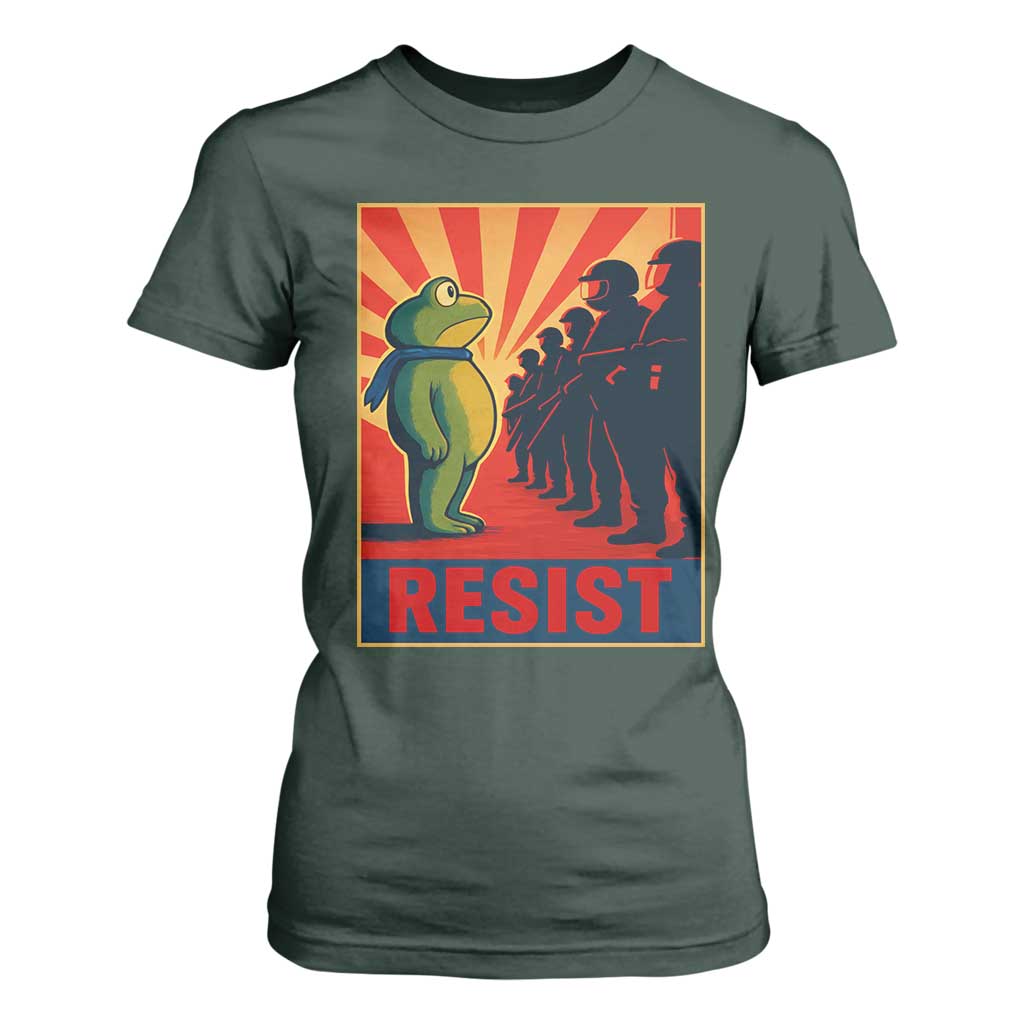 Frog Resist T Shirt For Women Free Portland Oregon Poster Graphic Freedom Fighters TS02 Dark Forest Green Print Your Wear