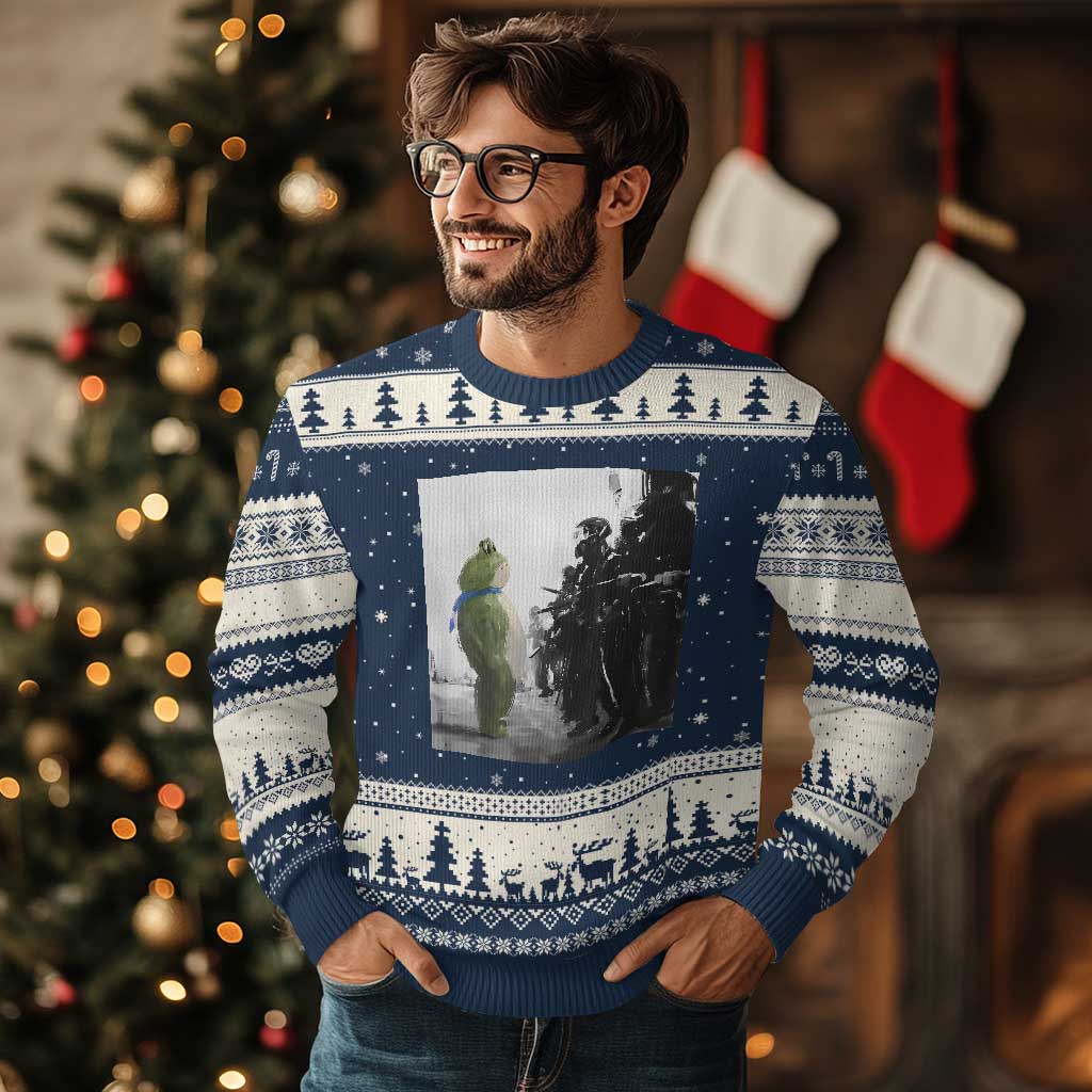Frog Resist Ugly Christmas Sweater Free Portland Oregon Freedom Fighters TS02 Navy Beige Print Your Wear