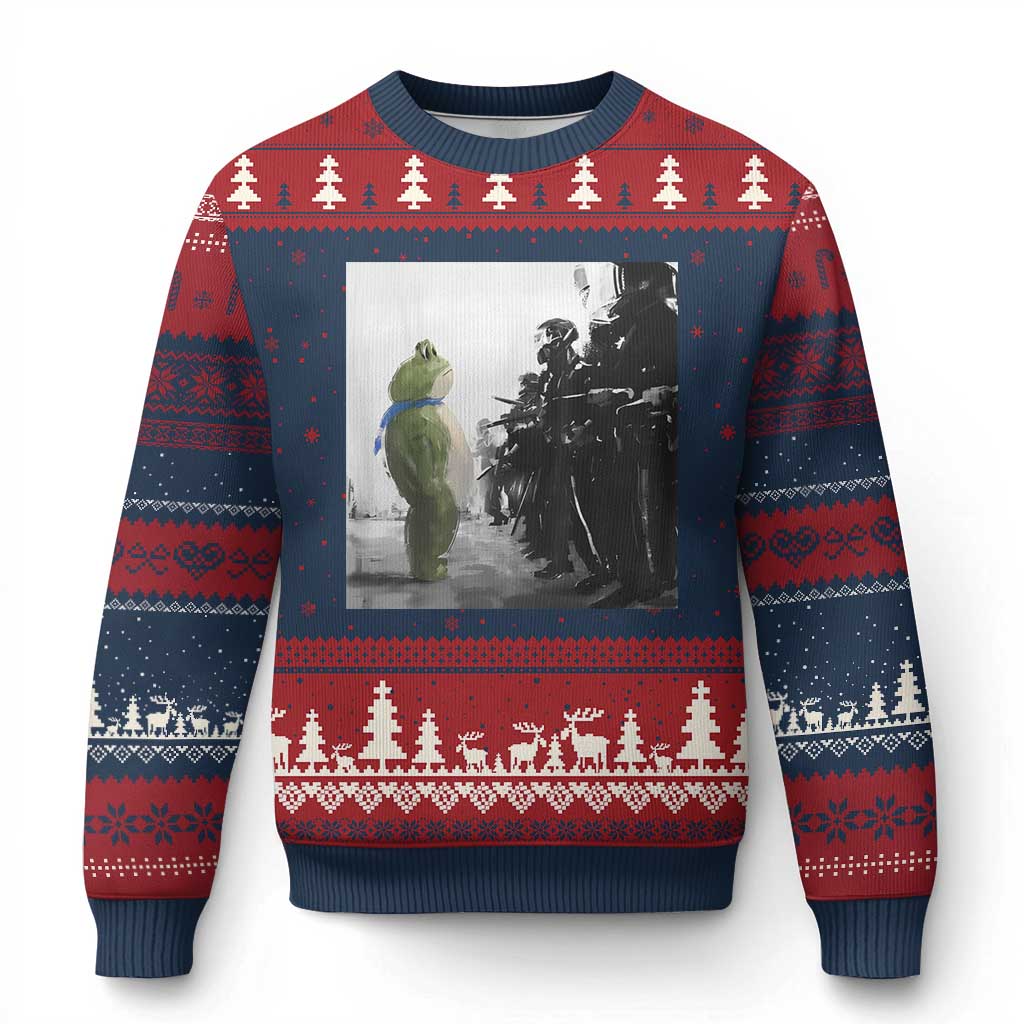 Frog Resist Ugly Christmas Sweater Free Portland Oregon Freedom Fighters TS02 Navy Red Print Your Wear
