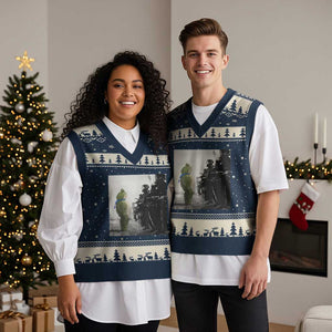 Frog Resist V-Neck Knit Sweater Vest Free Portland Oregon Freedom Fighters TS02 Navy Beige Print Your Wear