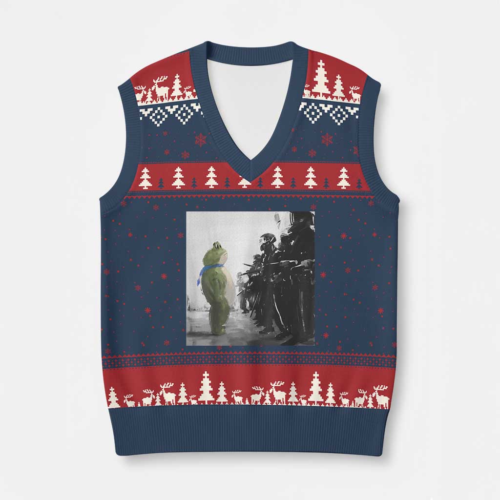Frog Resist V-Neck Knit Sweater Vest Free Portland Oregon Freedom Fighters TS02 Navy Red Print Your Wear