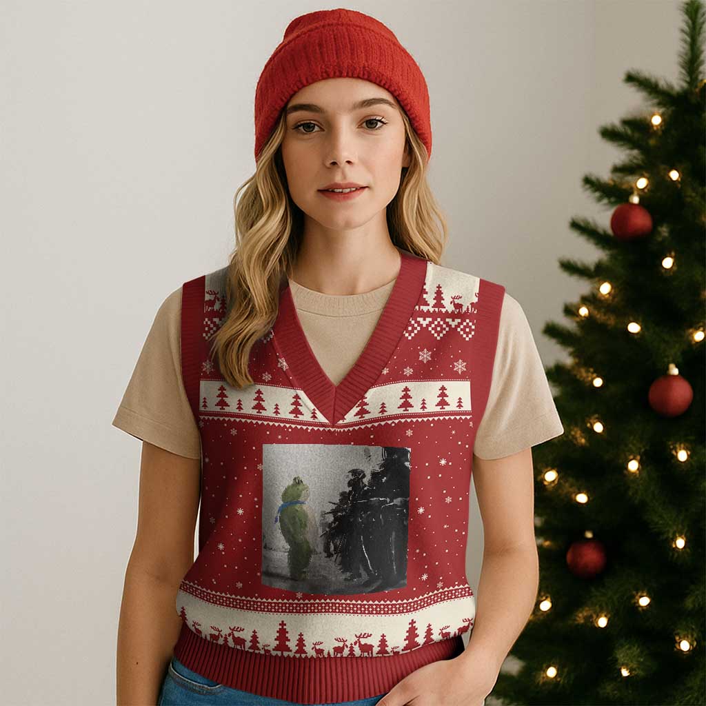 Frog Resist V-Neck Knit Sweater Vest Free Portland Oregon Freedom Fighters TS02 Red Beige Print Your Wear