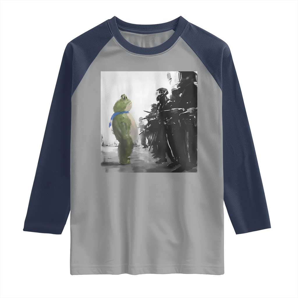 Frog Resist Raglan Shirt Free Portland Oregon Freedom Fighters TS02 Sport Gray Navy Print Your Wear
