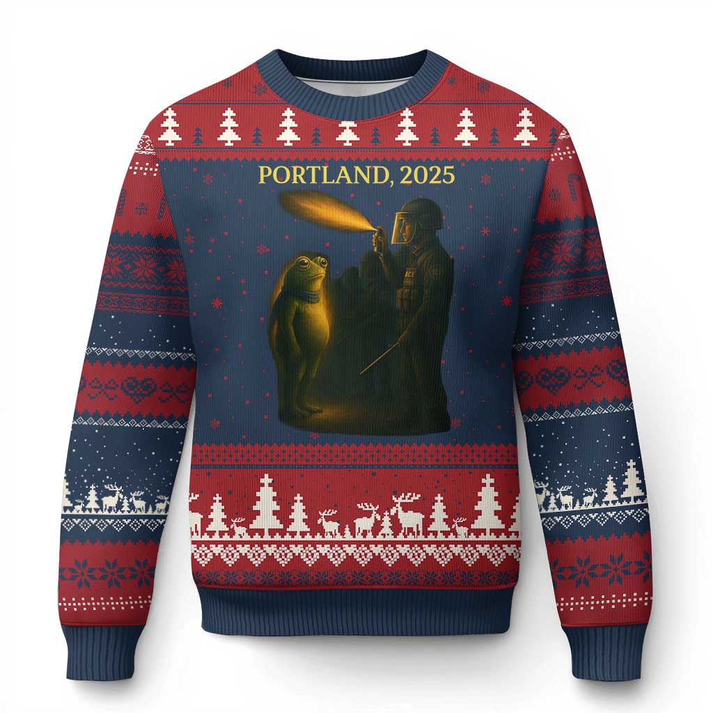 Resist Frog Political Poste Ugly Christmas Sweater Free Portland Vintage Protest Graphic TS02 Navy Red Print Your Wear