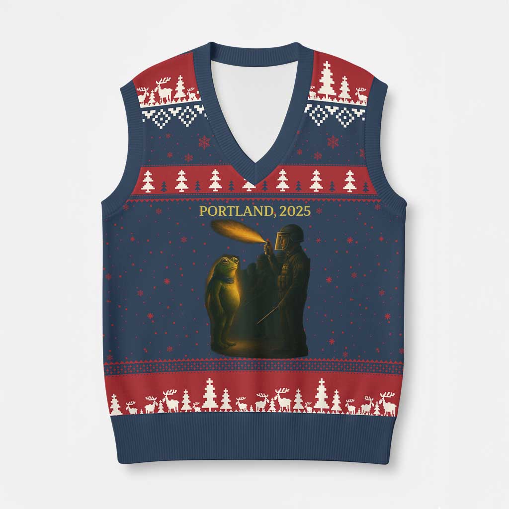 Resist Frog Political Poste V-Neck Knit Sweater Vest Free Portland Vintage Protest Graphic TS02 Navy Red Print Your Wear