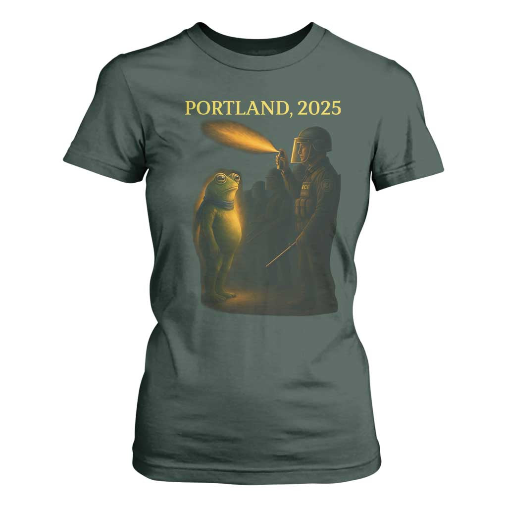 Resist Frog Political Poste T Shirt For Women Free Portland Vintage Protest Graphic TS02 Dark Forest Green Print Your Wear