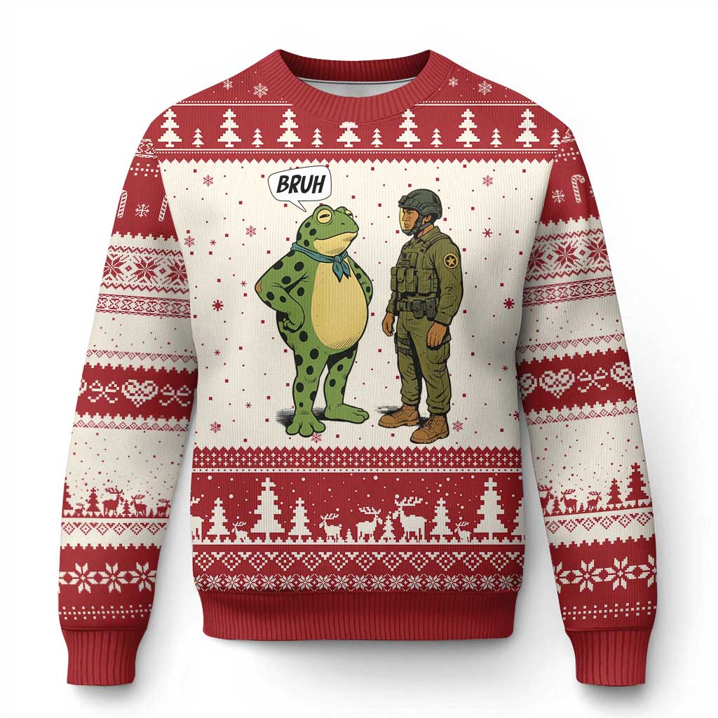 Funny Frog Bruh Resist Meme Ugly Christmas Sweater Free Portland Oregon Political Satire - Print Your Wear