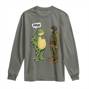 Funny Frog Bruh Resist Meme Long Sleeve Shirt Free Portland Oregon Political Satire TS02 Military Green Print Your Wear