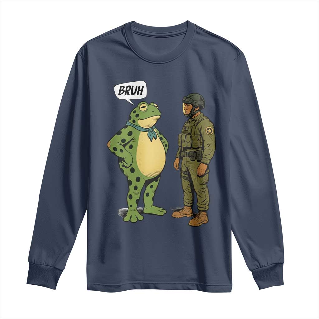 Funny Frog Bruh Resist Meme Long Sleeve Shirt Free Portland Oregon Political Satire TS02 Navy Print Your Wear