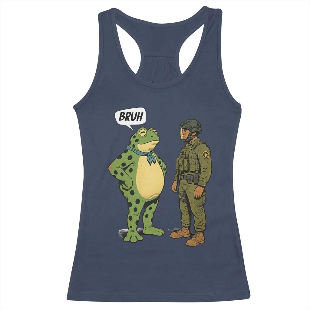 Funny Frog Bruh Resist Meme Racerback Tank Top Free Portland Oregon Political Satire TS02 Navy Print Your Wear