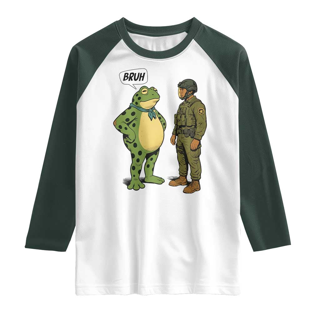 Funny Frog Bruh Resist Meme Raglan Shirt Free Portland Oregon Political Satire TS02 White Dark Forest Green Print Your Wear