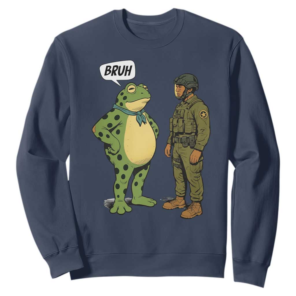 Funny Frog Bruh Resist Meme Sweatshirt Free Portland Oregon Political Satire TS02 Navy Print Your Wear