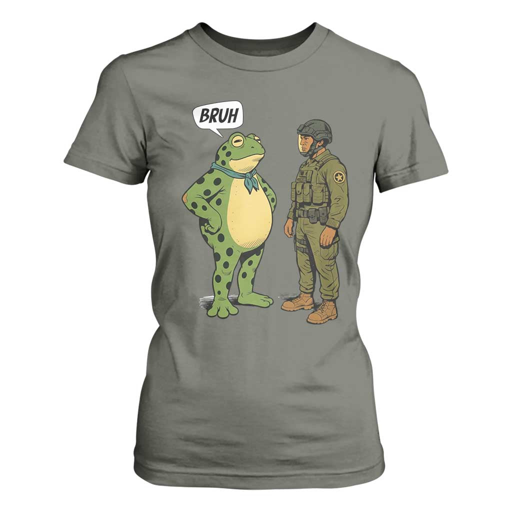 Funny Frog Bruh Resist Meme T Shirt For Women Free Portland Oregon Political Satire TS02 Military Green Print Your Wear