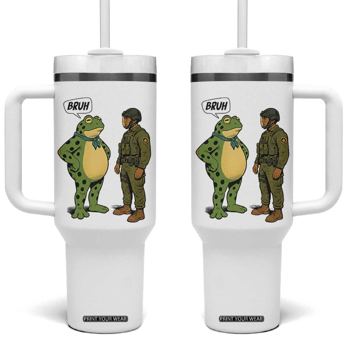 Funny Frog Bruh Resist Meme Tumbler With Handle Free Portland Oregon Political Satire TS02 One Size: 40 oz White Print Your Wear