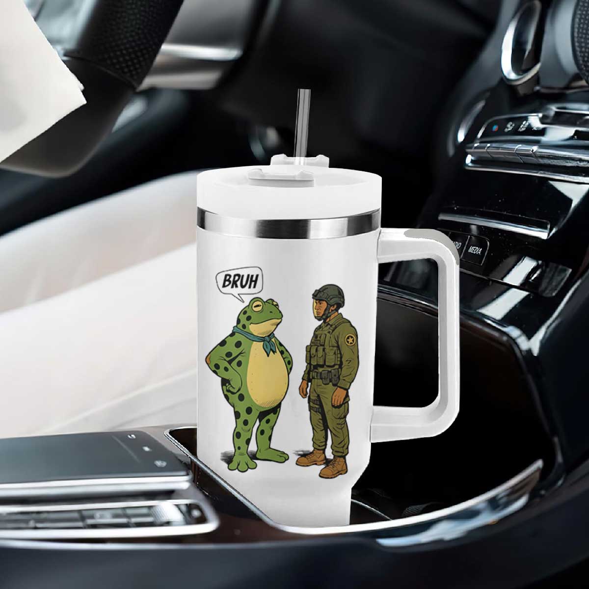 Funny Frog Bruh Resist Meme Tumbler With Handle Free Portland Oregon Political Satire TS02 Print Your Wear