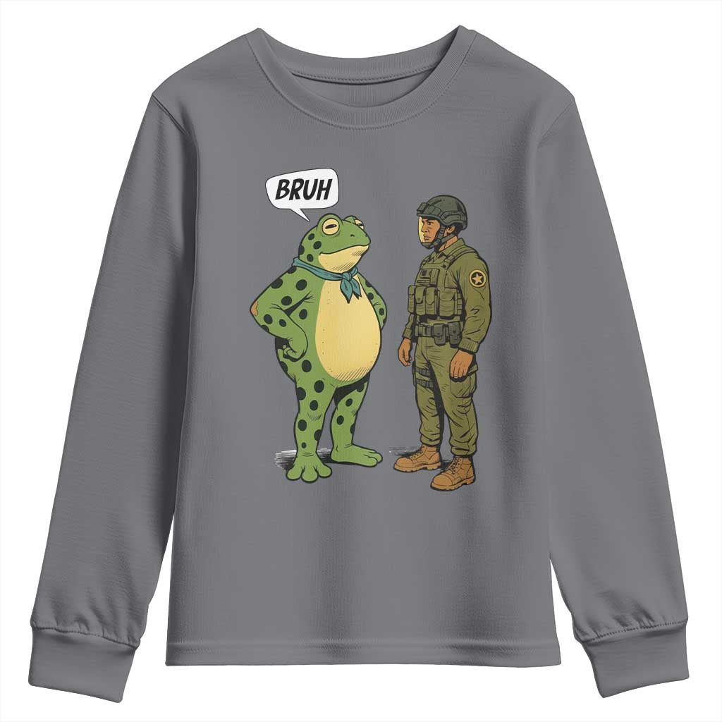 Funny Frog Bruh Resist Meme Youth Sweatshirt Free Portland Oregon Political Satire TS02 Charcoal Print Your Wear