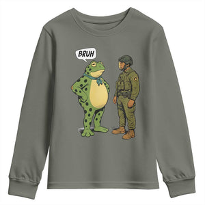 Funny Frog Bruh Resist Meme Youth Sweatshirt Free Portland Oregon Political Satire TS02 Military Green Print Your Wear