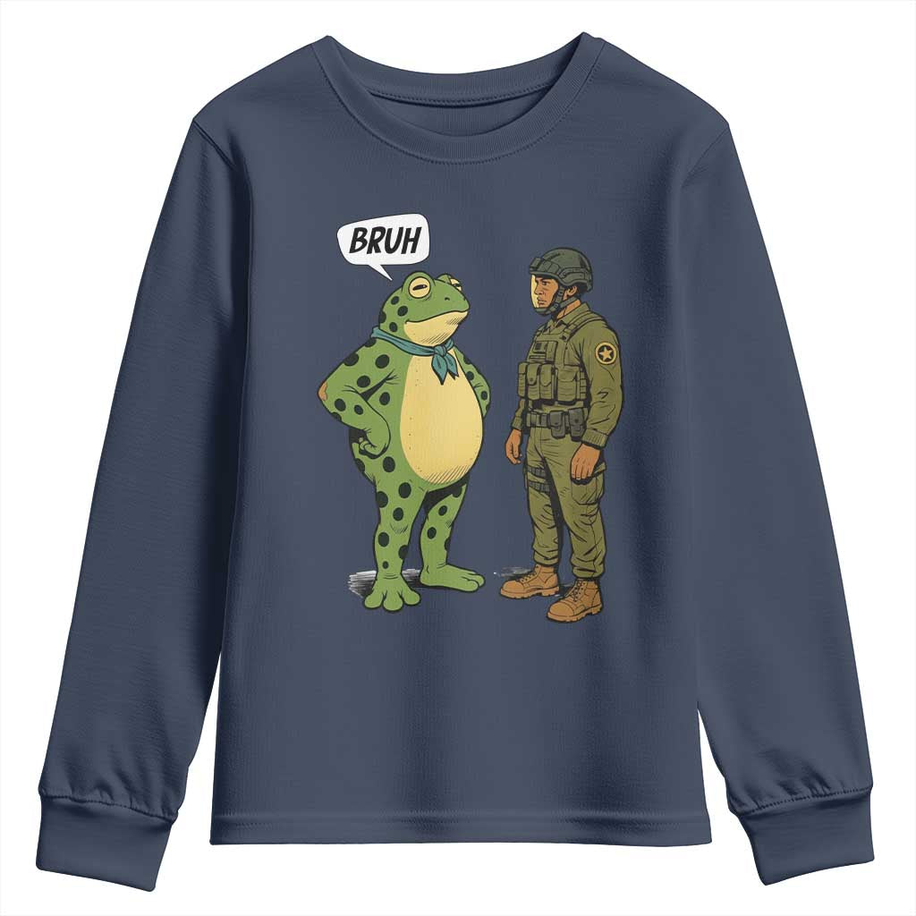 Funny Frog Bruh Resist Meme Youth Sweatshirt Free Portland Oregon Political Satire TS02 Navy Print Your Wear
