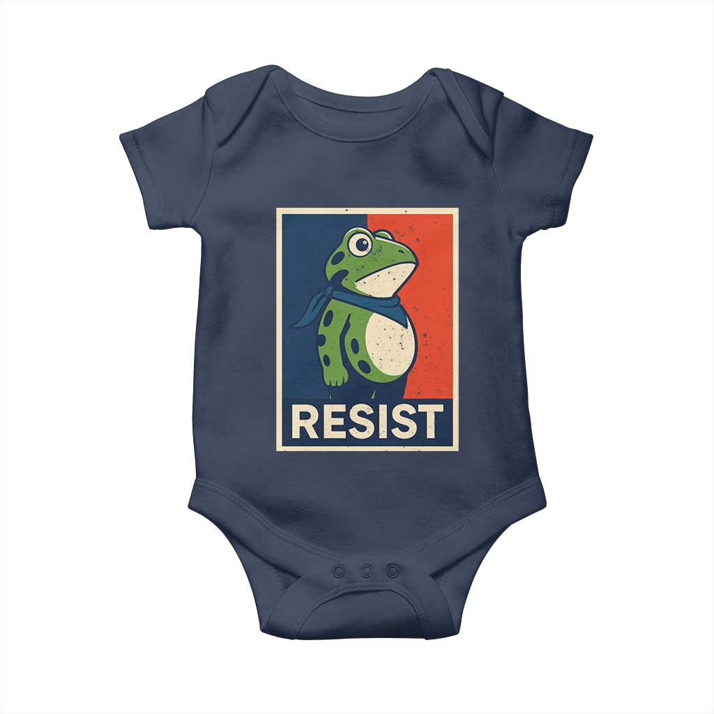 Portland 2025 Protest Baby Onesie Frog Resist Against Pepper Spray TS02 Navy Print Your Wear