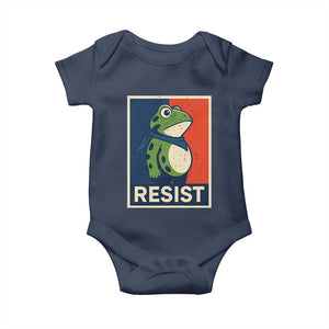 Portland 2025 Protest Baby Onesie Frog Resist Against Pepper Spray TS02 Navy Print Your Wear