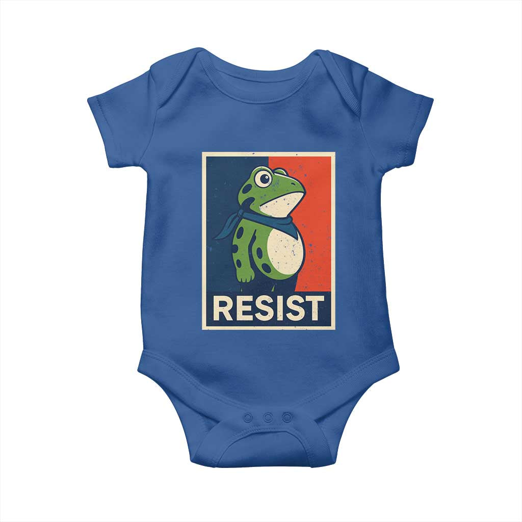 Portland 2025 Protest Baby Onesie Frog Resist Against Pepper Spray TS02 Royal Blue Print Your Wear