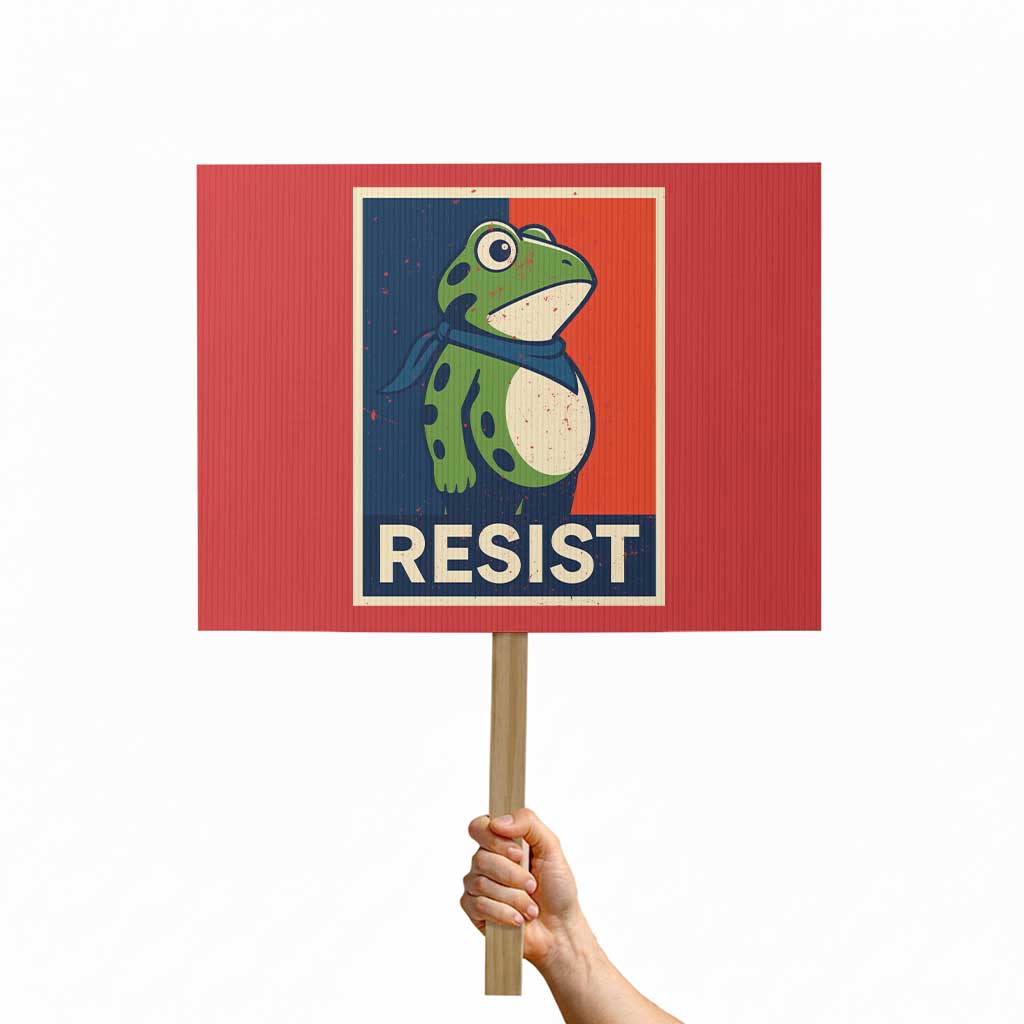 Portland 2025 Protest Protest Sign Frog Resist Against Pepper Spray TS02 Horizontal 18" x 24" Red Print Your Wear